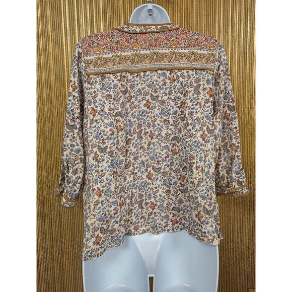 J. Jill Floral Print Boho Blouse Womens Size M Cotton Blend Henley Floral - Picture 5 of 7